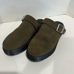 Dr. Martens Brookline mules in olive-brown suede Size M8 or W9